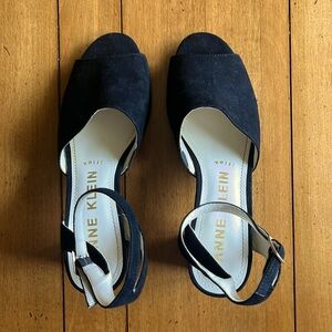 Anne Klein black suede- like sandals, size 8.5